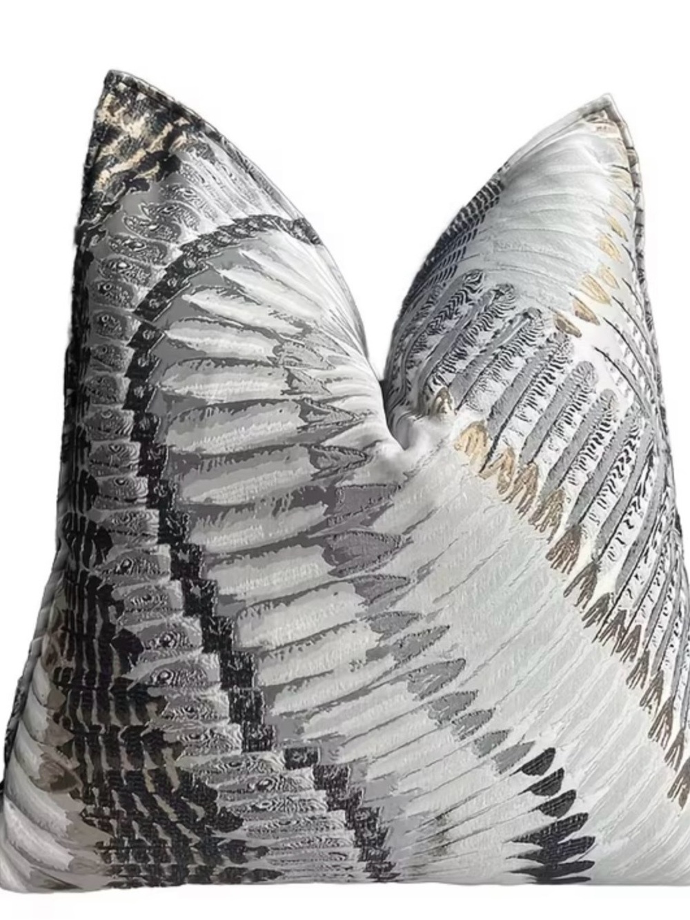 Luxury Decorative Throw Pillow Cover in White, Gray & Black Feather Motif-NWOT